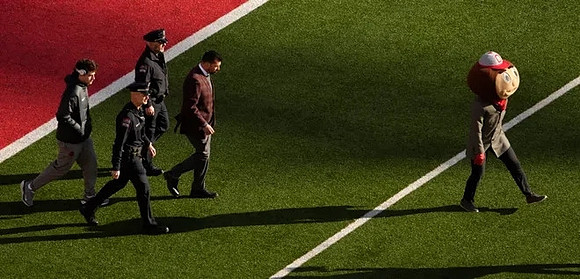 Ohio State Head Coach Ryan Day and Ohio State Mascot
