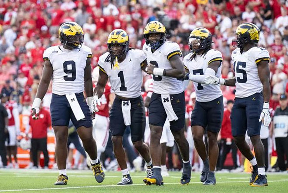 Cameron Brandt (9), Jaishawn Barham (1), Derrick Moore (8), TJ Metcalf (7), and Ernest Hausmann (15)
