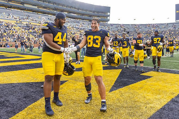 Damon Payne (44), Zack Marshall (83), and Michigan Team