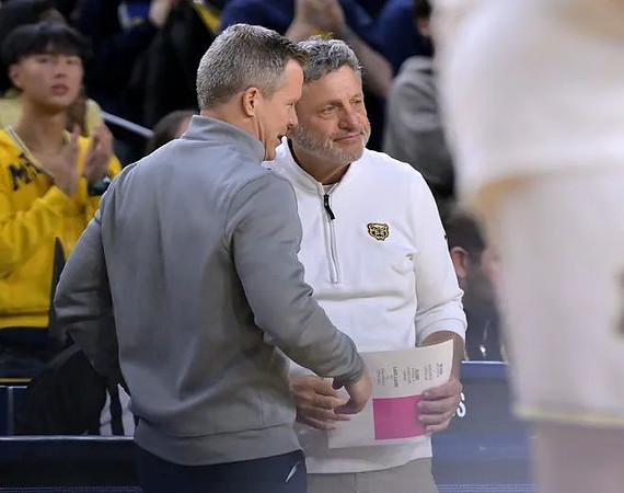 Dusty May and Oakland Head Coach Greg Kampe