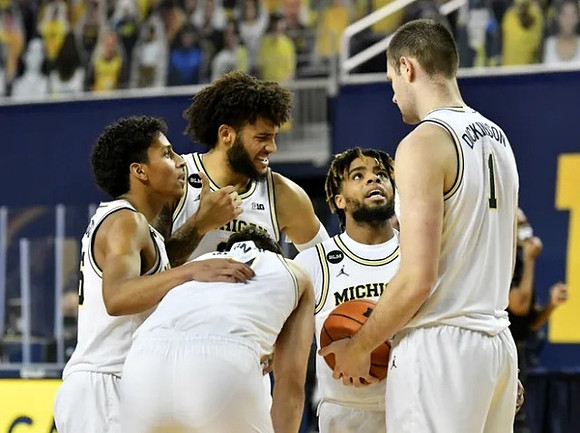 Eli Brooks (55), Isaiah Livers (2), Mike Smith (12), Hunter Dickinson (1), and Brandon Johns Jr. (23)