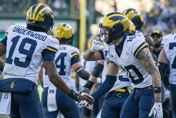 Bryce Underwood (19), Kendrick Bell (10), and Max Bredeson (44)