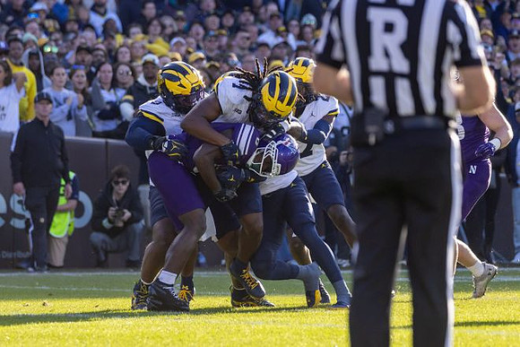 Cameron Brandt (9), Jaishawn Barham (1), and Jayden Sanders (27)