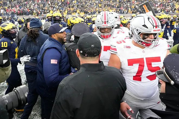 Sherrone Moore, Ohio State Head Coach Ryan Day, and Michigan Team