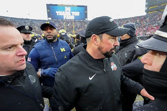 Sherrone Moore and Ohio State Head Coach Ryan Day