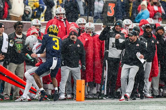 Jaden Mangham (3) and Ohio State Head Coach Ryan Day