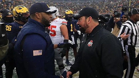 Sherrone Moore and Ohio State Head Coach Ryan Day