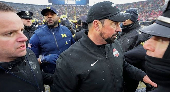 Sherrone Moore and Ohio State Head Coach Ryan Day