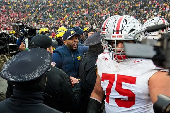 Sherrone Moore and Ohio State Head Coach Ryan Day