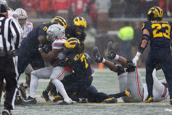 Tré Williams (0), TJ Metcalf (7), and Cole Sullivan (23)