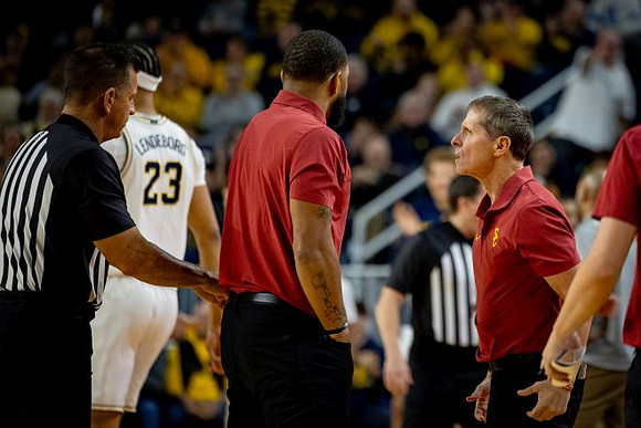Yaxel Lendeborg (23) and USC Head Coach Eric Musselman