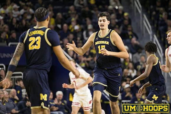 Yaxel Lendeborg (23), Aday Mara (15), and Morez Johnson Jr. (21)