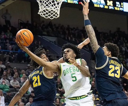 Morez Johnson Jr. (21) and Yaxel Lendeborg (23)
