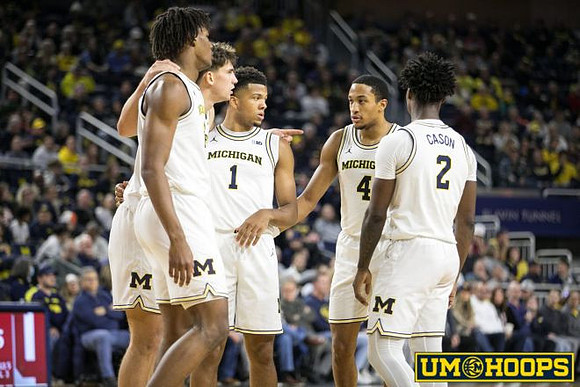 Morez Johnson Jr. (21), Will Tschetter (42), Trey McKenney (1), Nimari Burnett (4), and L.J. Cason (2)