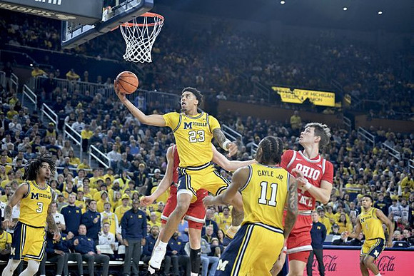 Elliot Cadeau (3), Yaxel Lendeborg (23), Roddy Gayle Jr. (11), and Trey McKenney (1)