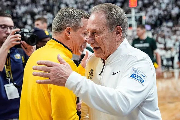 Dusty May and Michigan State Head Coach Tom Izzo