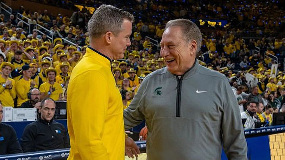 Dusty May and Michigan State Head Coach Tom Izzo
