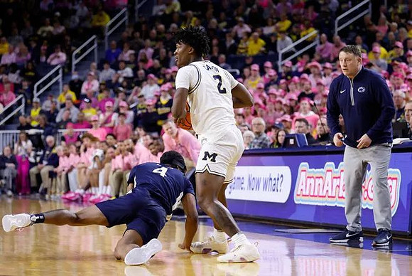L.J. Cason (2) and Penn State Head Coach Mike Rhoades