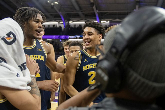 Morez Johnson Jr. (21), Yaxel Lendeborg (23), Will Tschetter (42), and Trey McKenney (1)