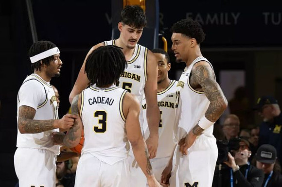 Roddy Gayle Jr. (11), Elliot Cadeau (3), Aday Mara (15), Nimari Burnett (4), and Yaxel Lendeborg (23)