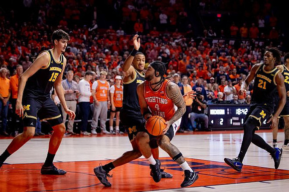 Aday Mara (15), Nimari Burnett (4), Morez Johnson Jr. (21), and Yaxel Lendeborg (23)