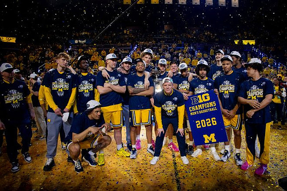 Dusty May, Michigan Team, and Big Ten Championship Trophy