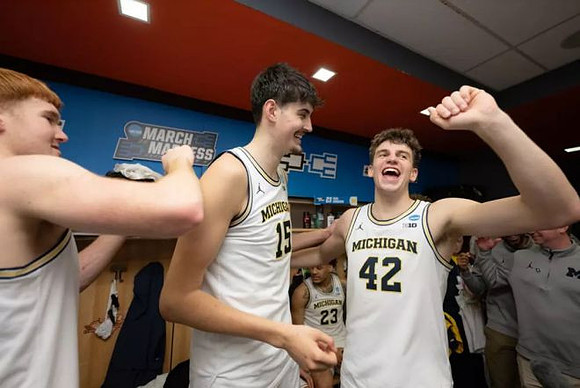 Oscar Goodman (5), Aday Mara (15), Will Tschetter (42), and Yaxel Lendeborg (23)