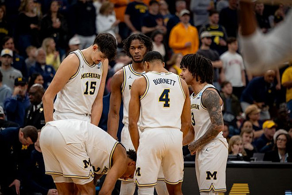 Yaxel Lendeborg (23), Aday Mara (15), Morez Johnson Jr. (21), Nimari Burnett (4), and Elliot Cadeau (3)