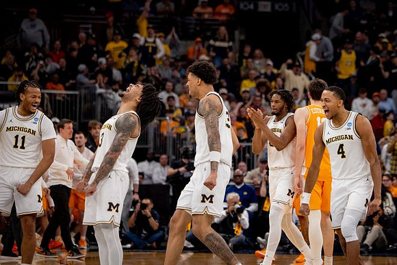 Roddy Gayle Jr. (11), Elliot Cadeau (3), Yaxel Lendeborg (23), Morez Johnson Jr. (21), and Nimari Burnett (4)