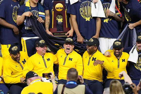 Dusty May, Michigan Team, and National Championship Trophy