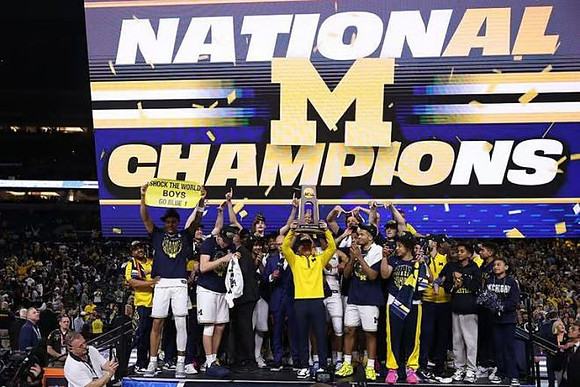 Dusty May, Michigan Team, and National Championship Trophy