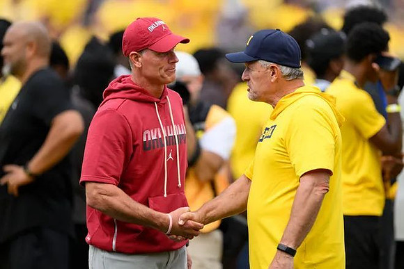 Oklahoma Head Coach Brent Venables and Kyle Whittingham