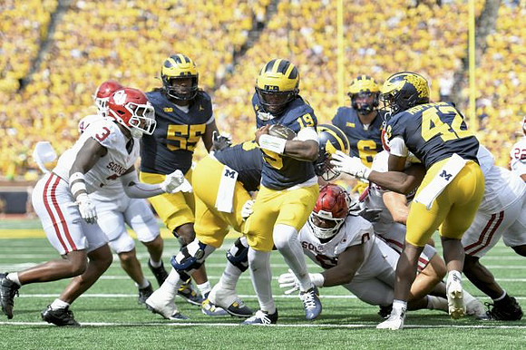 Nathan Efobi (55), Bryce Underwood (19), JJ Buchanan (6), and Jalen Hoffman (42)