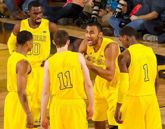 Trey Burke (3), Tim Hardaway Jr. (10), Nik Stauskas (11), Jon Horford (15), and Glenn Robinson III (1)