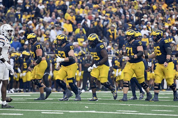 Blake Frazier (77), Jake Guarnera (53), Nathan Efobi (55), Evan Link (71), Manuel Beigel (96), and Bryce Underwood (19)