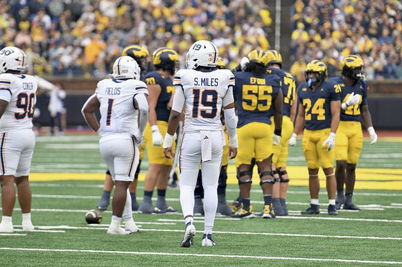 Nathan Efobi (55), Bryson Kuzdzal (24), Jalen Hoffman (42), and Brady Norton (70)