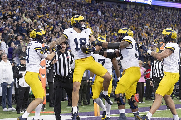 Peyton O'Leary (81), Colston Loveland (18), Donovan Edwards (7), Giovanni El-Hadi (58), and Marlin Klein (17)