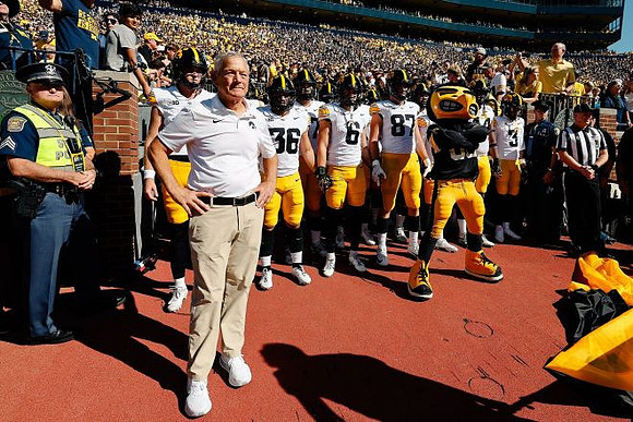 Iowa Head Coach Kirk Ferentz and Iowa Mascot