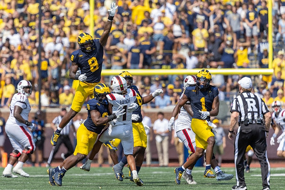 Derrick Moore (8), Josaiah Stewart (0), Kenneth Grant (78), and Jaishawn Barham (1)