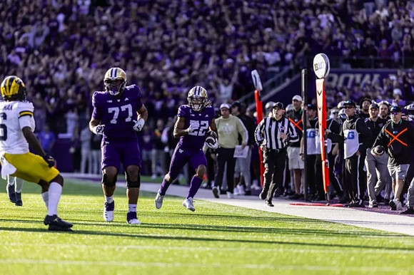 Brandyn Hillman (6) and Washington Head Coach Jedd Fisch