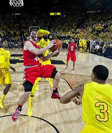 Glenn Robinson III (1), Tim Hardaway Jr. (10), and Trey Burke (3)
