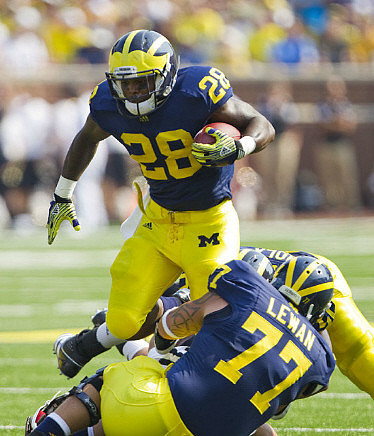 Fitzgerald Toussaint (28) and Taylor Lewan (77)