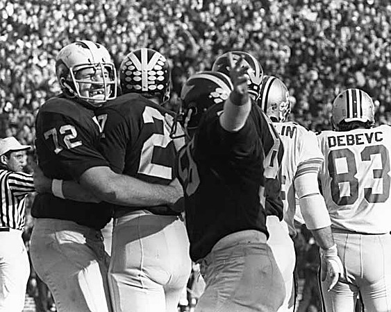1969 Season-Ohio State: Dan Dierdorf (72), Don Moorhead (27), and Richard Caldarazzo (56)