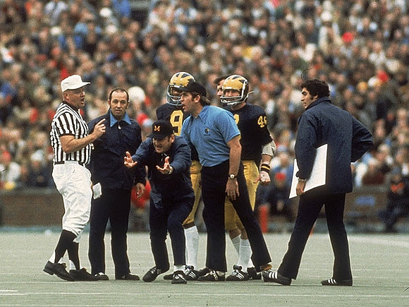 1973 Season-Ohio State: Bo Schembechler, Gary Moeller, Dennis Franklin (9), and Larry Gustafson (48)