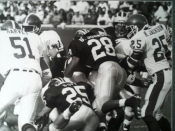 1992 Season-Michigan State: Ron Buff (25), Deon Johnson (28), and Jason Horn (94)