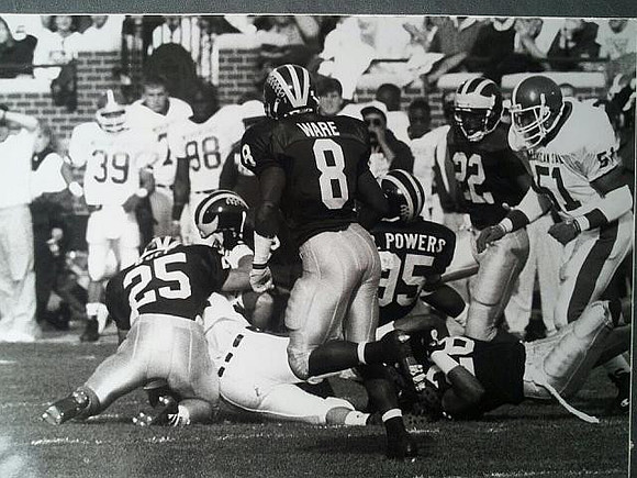 1992 Season-Michigan State: Ron Buff (25), Dwayne Ware  (8), Bobby Powers (95), Deon Johnson (28), and  Ty Law (22)