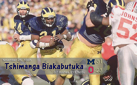1995 Season-Ohio State: Brian Griese (14), Tshimanga Biakabutuka (21), and Jay Riemersma (16)