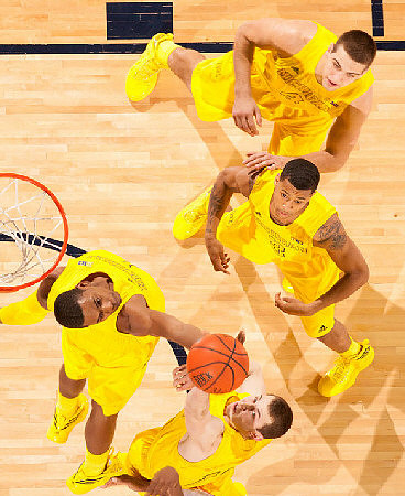 Glenn Robinson III (1), Nik Stauskas (11), Trey Burke (3), and Mitch McGary (4)