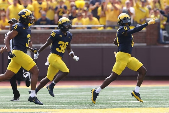 Keon Sabb (3), Keshaun Harris (36), and Mike Sainristil (0)