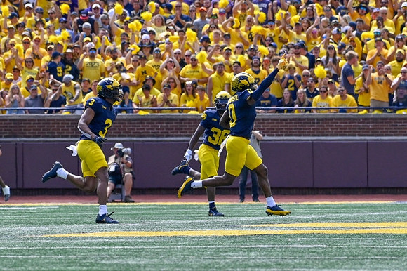 Keon Sabb (3), Mike Sainristil (0), and Keshaun Harris (36)